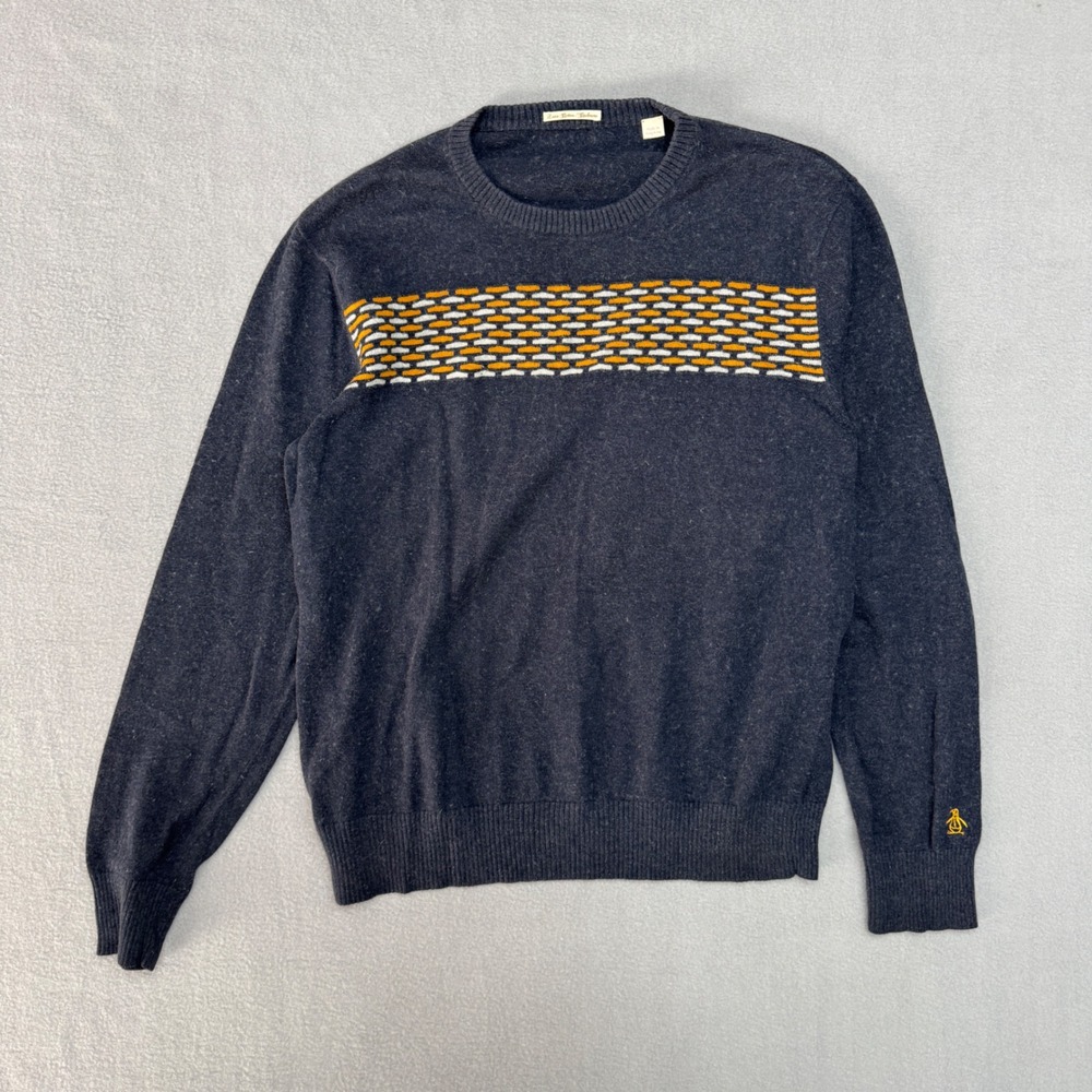 Original Penguin Sweater Large Navy Blue Luxe Cotton Cashmere Preppy Mens